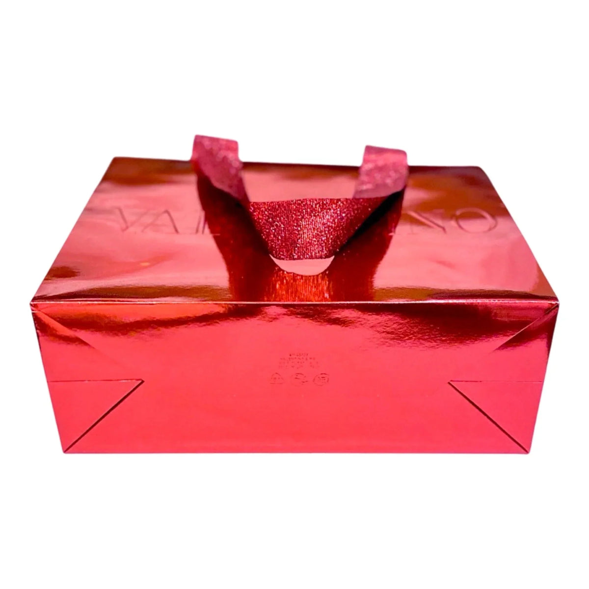 Valentino Shopping Gift Bag Red Metallic Paper Designer Logo Small