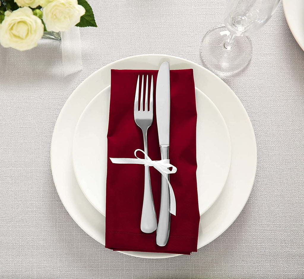Utopia Kitchen Burgundy Cloth Napkins [12 Pack; 18x18 cm] Cotton Blend Washable and Reusable Table Dinner Napkins for Hotel; Lunch; Restaurant; Weddings; Event and Parties 18x18 cm Burgundy