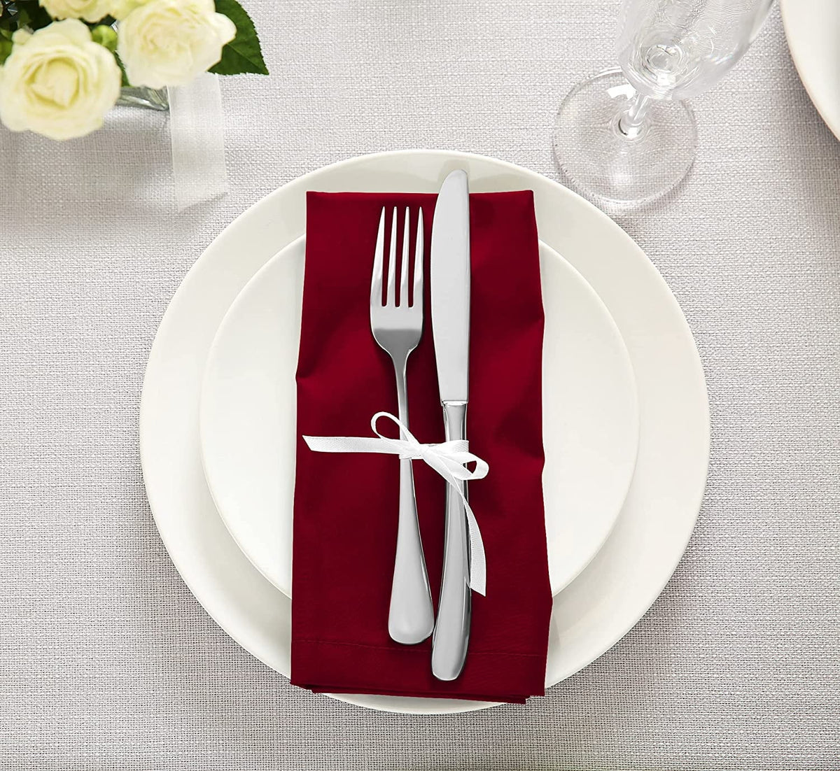Utopia Kitchen Burgundy Cloth Napkins [12 Pack; 18x18 cm] Cotton Blend Washable and Reusable Table Dinner Napkins for Hotel; Lunch; Restaurant; Weddings; Event and Parties 18x18 cm Burgundy