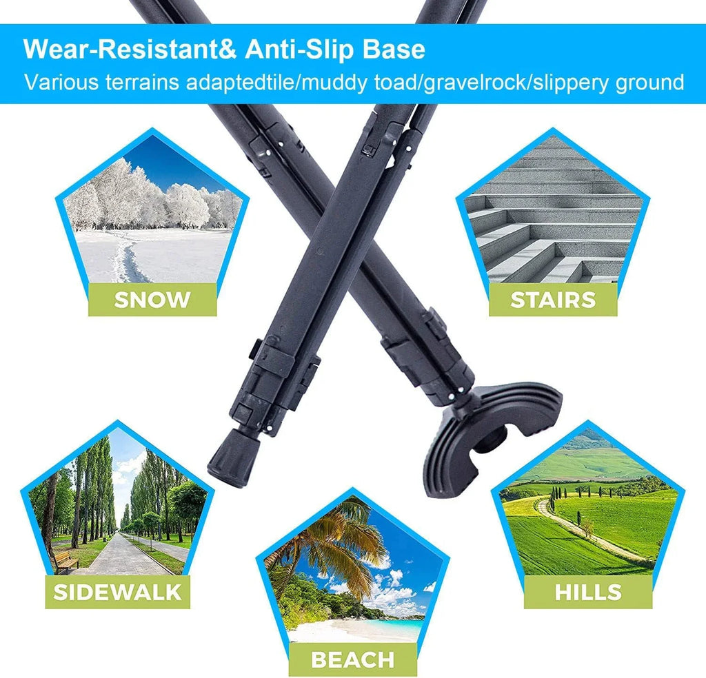 Portable Cane Seat Folding Walking Cane for Men & Women Sturdy Tripod Cane Stool Lightweight Balancing Mobility Aid Crutch Chair with Travel Bag and 2 Base Canes for Elderly; Seniors & Handicap