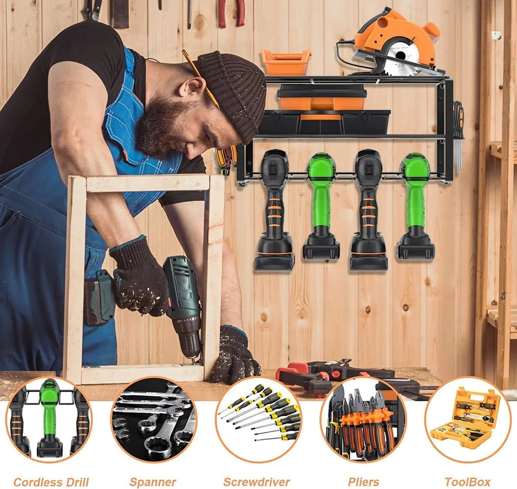 2PCS Power Tool Organizer Wall-Mounted Cordless Drill Holder; Heavy Duty Rack