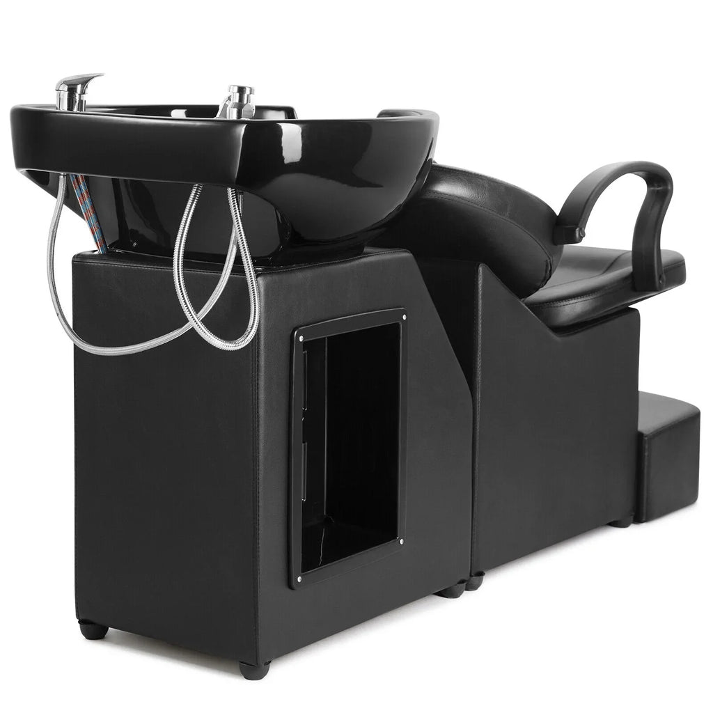 Artist hand Black Shampoo Barber Backwash Chair Salon Spa Beauty w/Ceramic Bowl;Sink; Foot Pedal