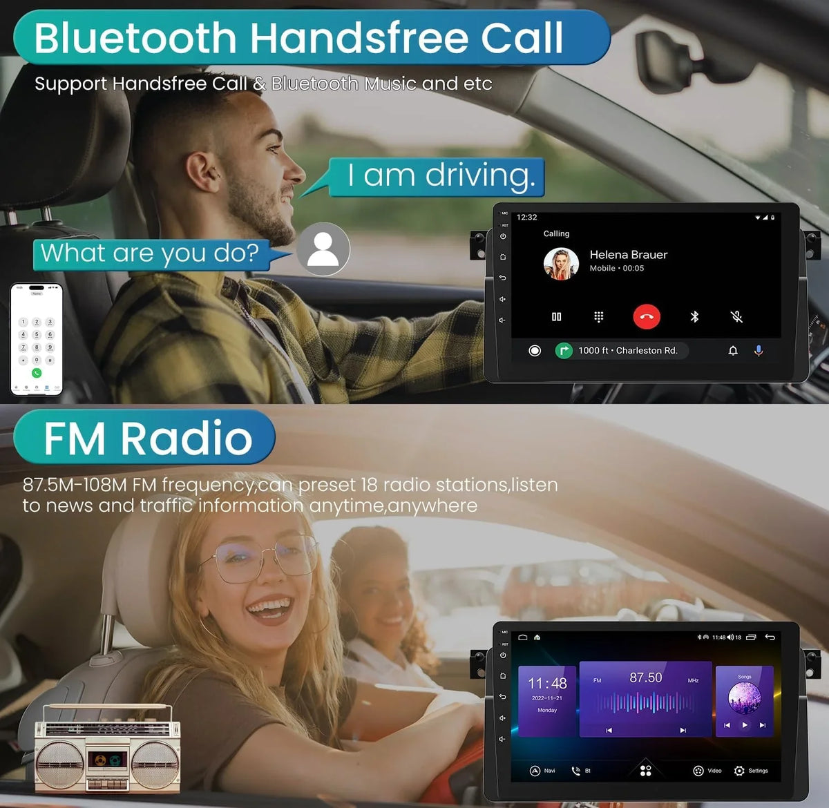 THONZER 8 Core Radio Upgrade Android 11 Car Stereo for BMW 3 Series 1999-2005; 9 foot 1280*800 HD Touchscreen Support CarPlay & Android Auto 5G WiFi Bluetooth5.0 GPS FM SWC AHD Backup Camera(4G+32GB)