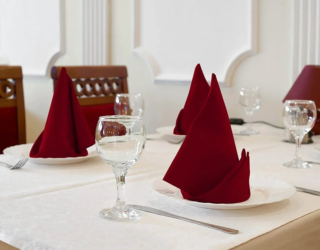 Utopia Kitchen Burgundy Cloth Napkins [12 Pack; 18x18 cm] Cotton Blend Washable and Reusable Table Dinner Napkins for Hotel; Lunch; Restaurant; Weddings; Event and Parties 18x18 cm Burgundy