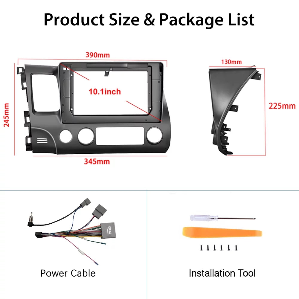 Podofo 2+32G for Honda Civic 2006-2011 Mirror Link 10.1'' Car Stereo Radio Bluetooth HD 1080P 10 inch Android 11 Car MP5 Player WIFI GPS FM USB;with 12 LED Rearview Camera