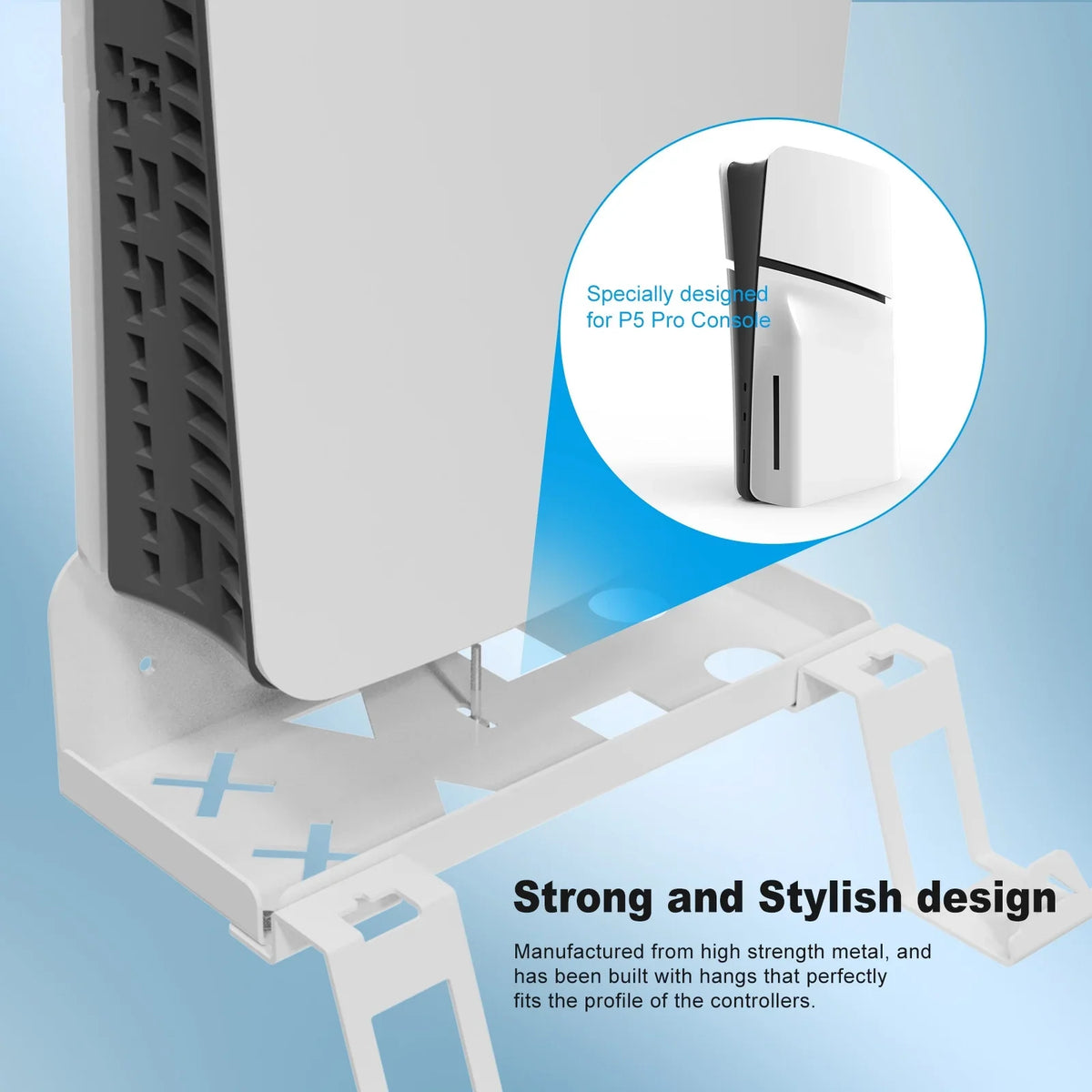 Durable Iron Wall Mount Bracket Set for PS5 Slim Space-Saving; Secure; and Convenient Storage with Dual Charging Cable