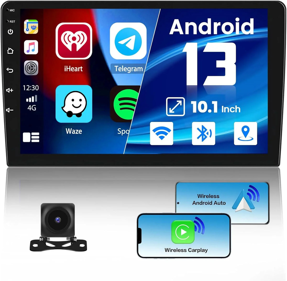 1G+32G Double Din Android 13 Car Stereo with Wireless Carplay Android Auto; 10.1 cm Touch Screen Car Radio with HiFi/BT/GPS Navigation Support Fastboot Backup Camera WiFi Connection