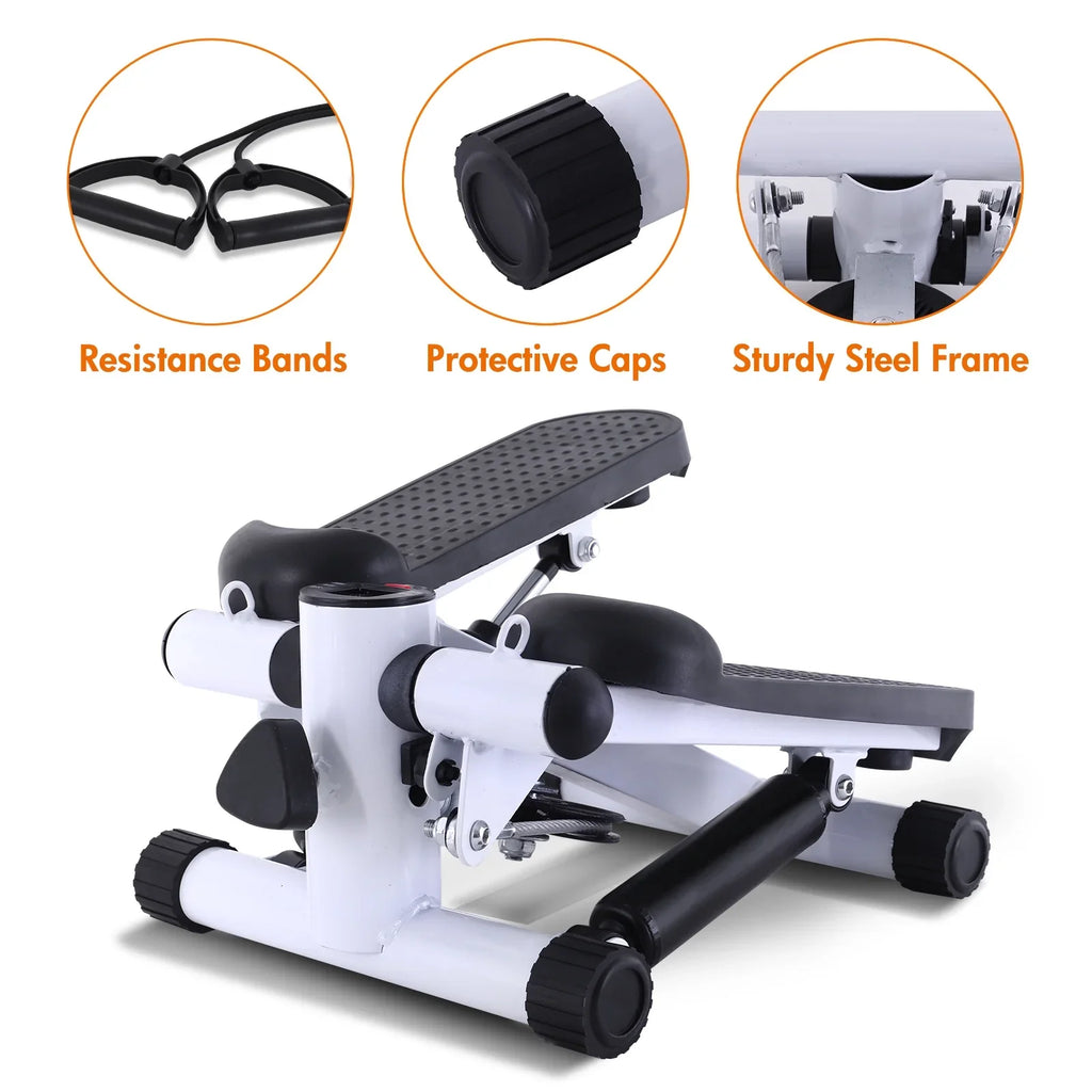 Stair Stepper for Exercise; Mini Steppers with Resistance Band; Aerobic Fitness Stepper Exercise Home Workout Equipment for Full Body Workout White