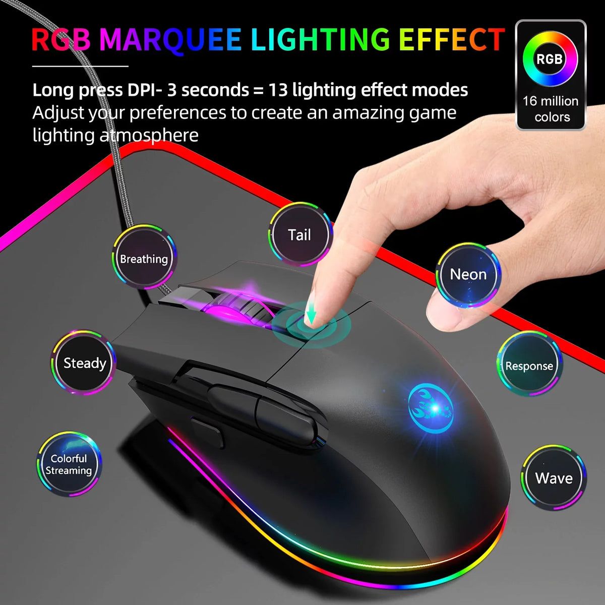 6588 V600+A905 Wired Keyboard and Combo; High Cool Effects; Ergonomic Design; Macro Programming Function; Full Key No Conflict; Multi-function Shortcut Keys; for Gaming and Office