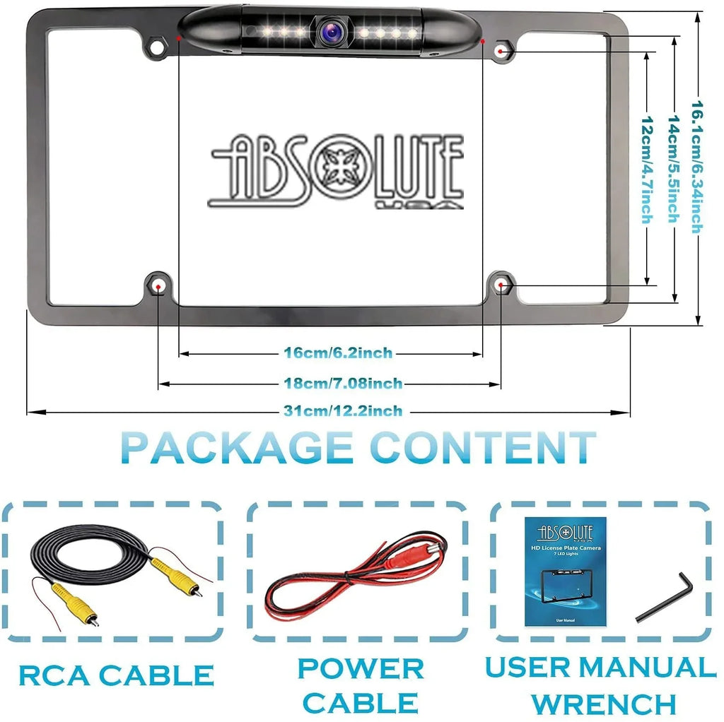 Absolute CAM2100S Chrome License Plate License Plate Backup HD Camera; Rear View Camera 170° Viewing Angle Universal Night Vision Fluidproof High Sensitive 8 Bright LED Reversing Car Camera
