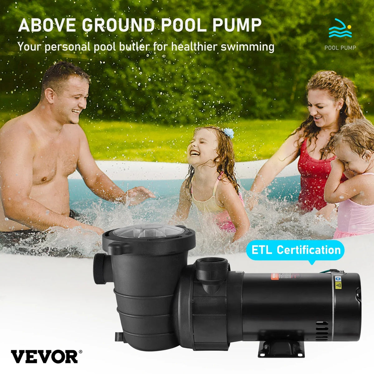 Happybuy Swimming Pool Pump; 1.5HP 115V; 1100W Single Speed Pumps for Above Ground Pool w/ Strainer Basket; 5280GPH Max. Flow; Certification of ETL