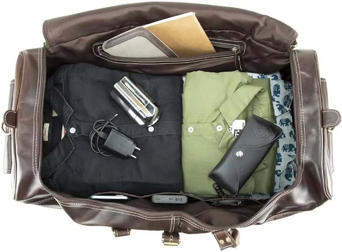 Hulsh Buffalo Leather Duffle Bag for Men 24 inches Top Grain Leather Travel Bag Overnight Weekender Holdall Bag Vintage Classic Style Sports Gym Bag