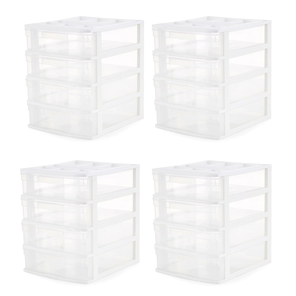 Gracious Living 4 Drawer Desktop Storage w/ Organizer Lid; White (4 Pack)