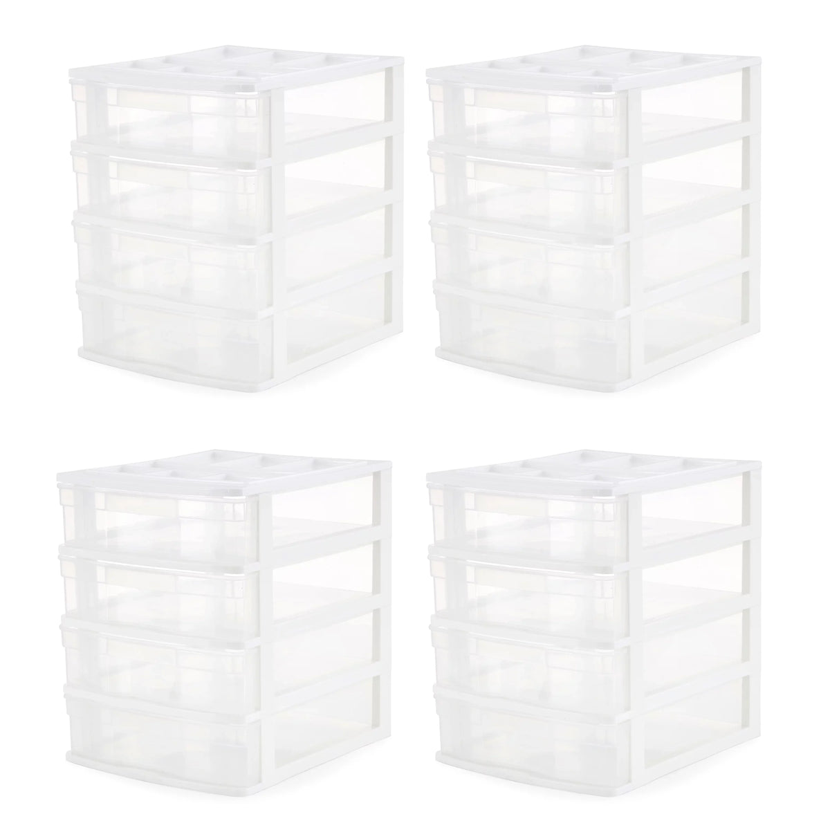 Gracious Living 4 Drawer Desktop Storage w/ Organizer Lid; White (4 Pack)