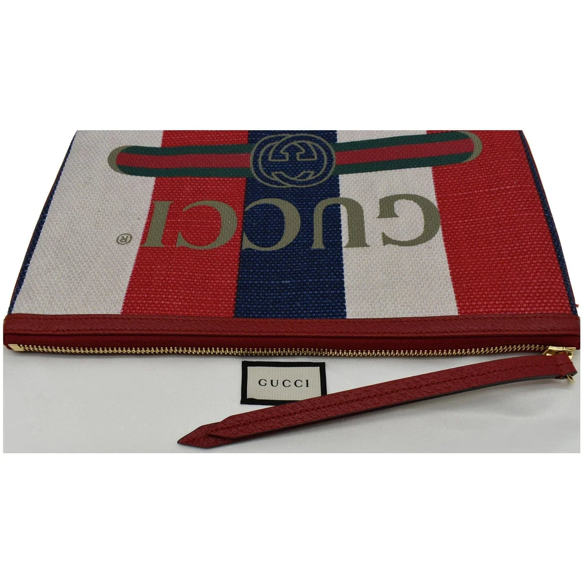 Pre-owned GUCCI Linea Merida Web Stripe Canvas Zip Pouch Multicolor 524788