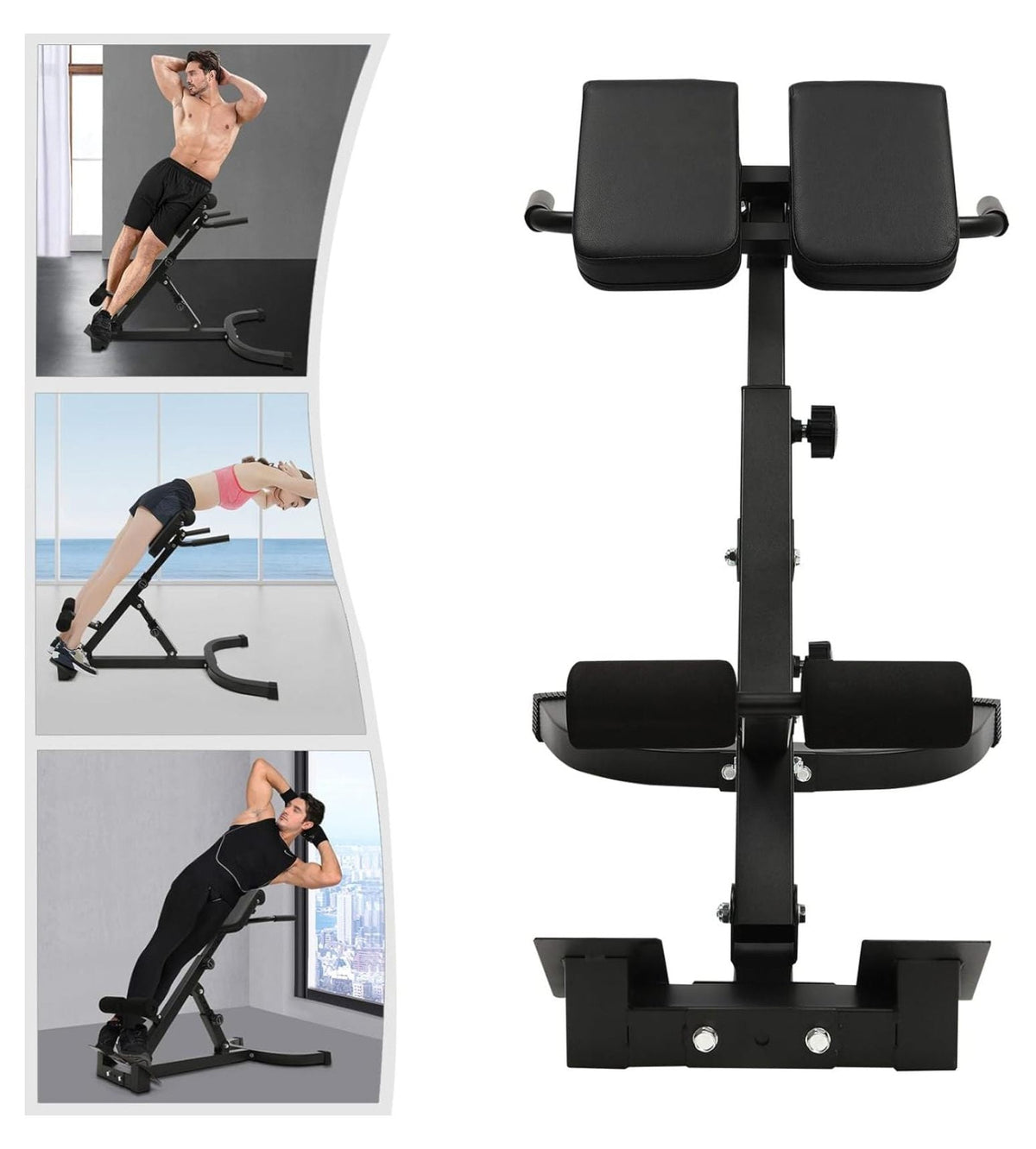 Hyperextension Bench with Adjustable Height and Back; Multi-functional Workout Bench; Back Extension Chair