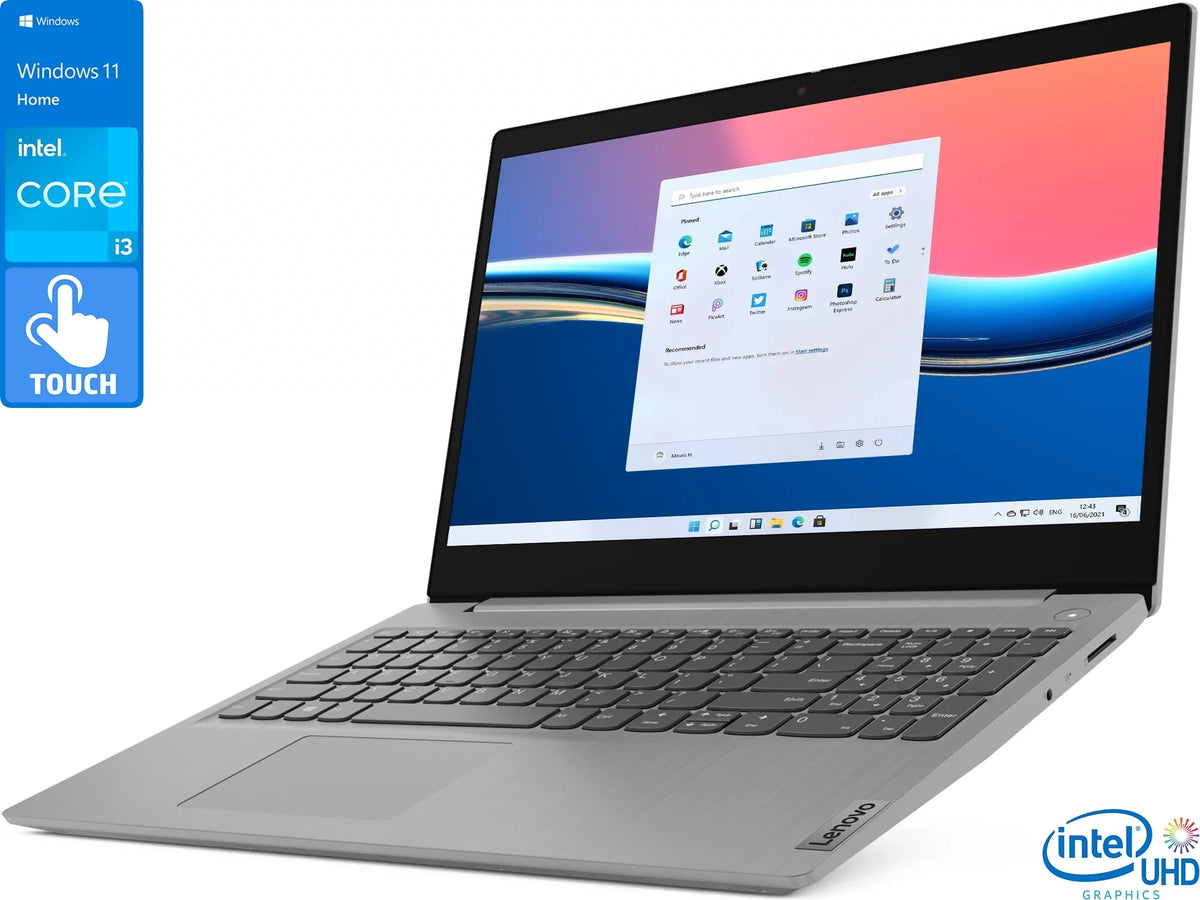 Lenovo IdeaPad 3 Laptop; 15.6" HD Touch Display; Intel Core i3-1115G4 Upto 4.1GHz; 8GB RAM; 1TB NVMe SSD; HDMI; Card Reader; Wi-Fi; Bluetooth; Windows 11 Home S