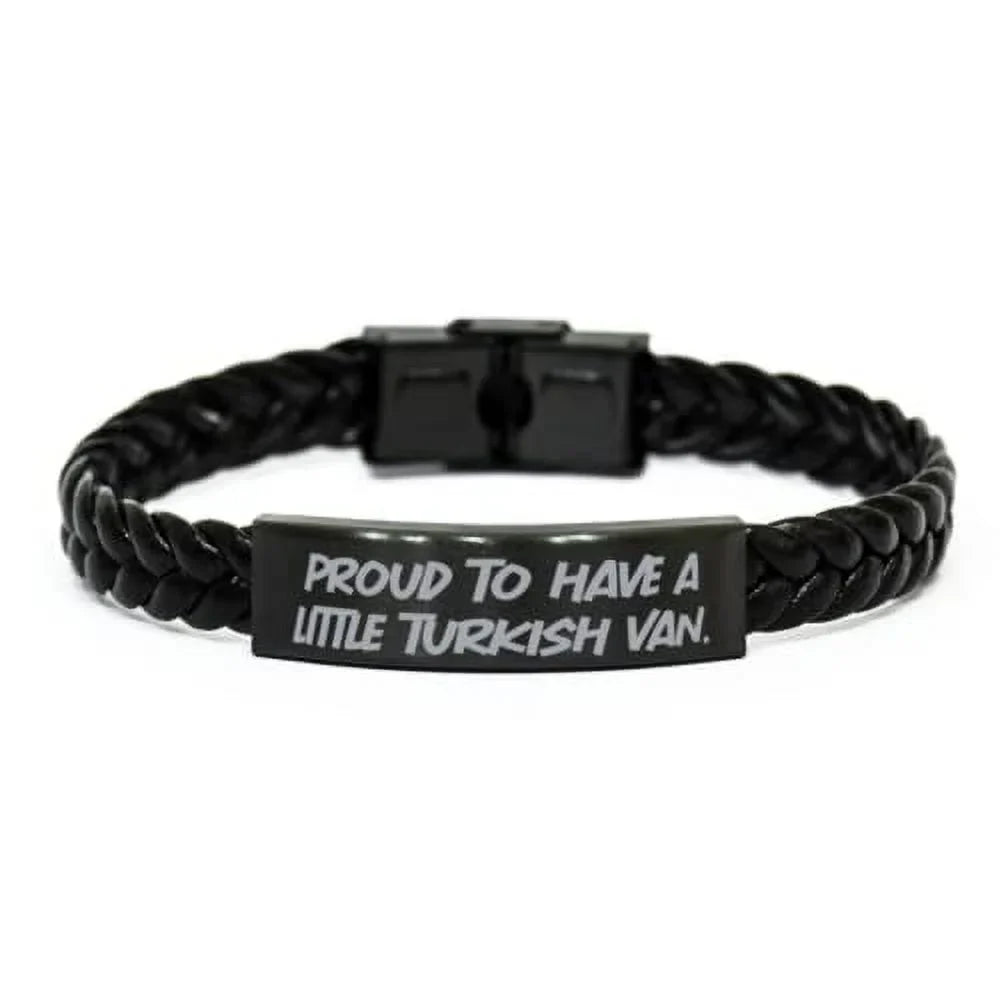 amangny Motivational Turkish Van Cat Gifts; Proud to Have a Little Turkish Van; Joke Braided Leather Bracelet for Friends from Friends