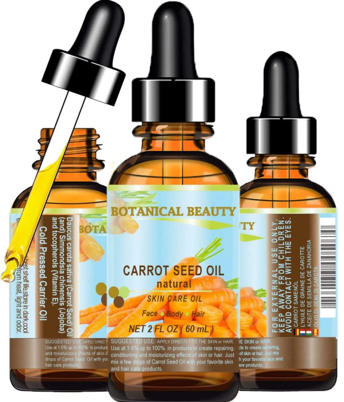 Carrot Seed Oil 100 % Natural Cold Pressed Carrier Oil. 2 Fl.Oz.- 60 Ml. Skin; Body; Hair And Lip Care. "One Of The Best Oils To Rejuvenate And Regenerate Skin Tissues.” By Botanical Beauty