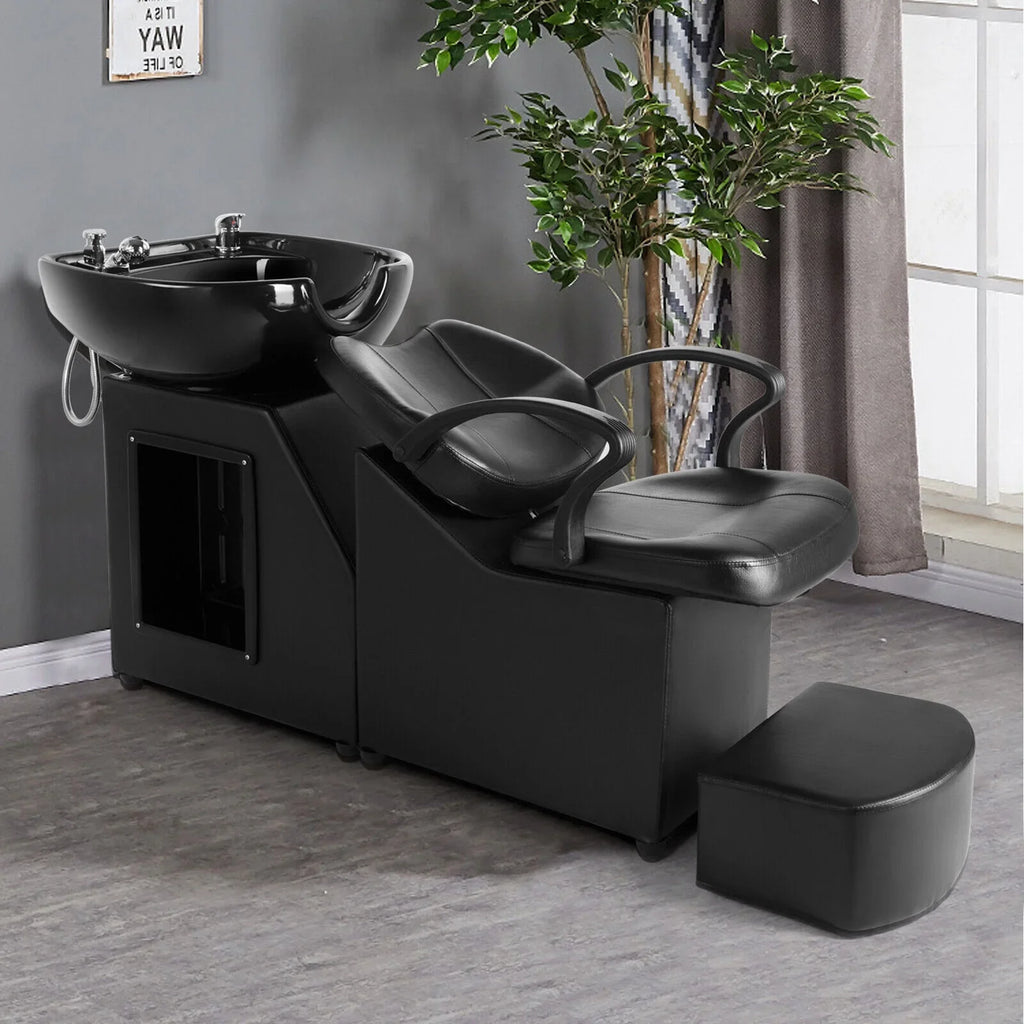 Artist hand Black Shampoo Barber Backwash Chair Salon Spa Beauty w/Ceramic Bowl;Sink; Foot Pedal