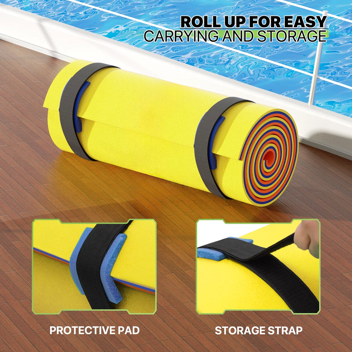 Magshion 9' x 3' Floating Mat; 3-Layer Tear-Resistant XPE Foam Floating Pad Lily Pad for Pool Lake River Ocean Outdoor Activities; Yellow