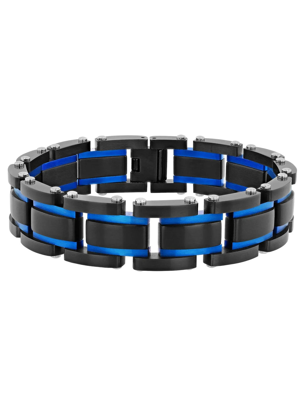 Men's Black and Blue Stainless Steel Link Bracelet