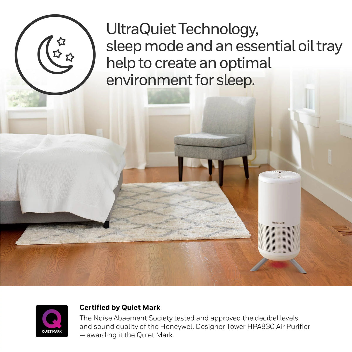 Honeywell Designer Series HEPA Air Purifier Tower; 190 sq ft; White; HPA830W