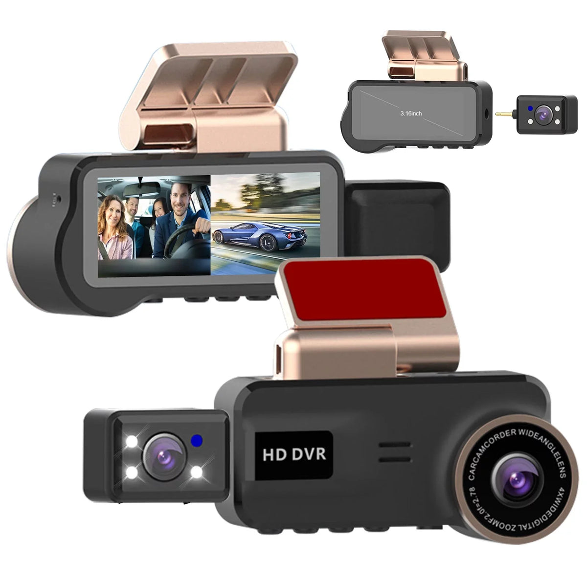 TSV Dash Cam for Cars; 1080P FHD Dual Dashcam Driving Recorder; Car Camera with 3.16inch Screen; 170° Wide Angle; Super Night Vision; WDR; Loop Recording; Parking Monitor