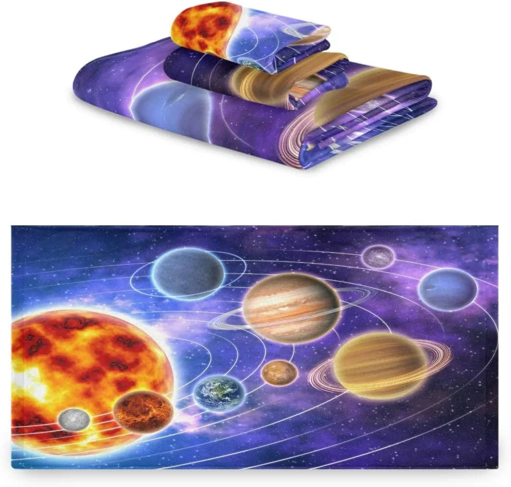 Coolnut Solar System Planets 3 Piece Towels Set; Quick-Drying & Absorbent; 1 Bath Towels; 1 Hand Towels and 1 Washcloths Wash cloth