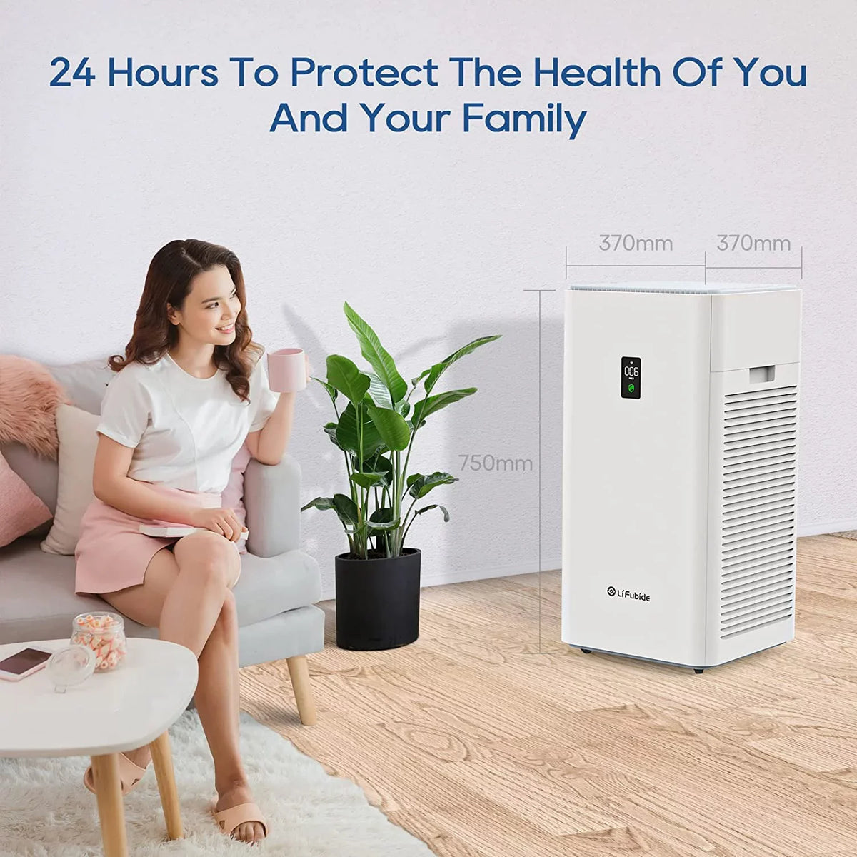 Lifubide Large Room Air Purifier; H13 True HEPA;4555 Sq.Ft Coverage;24dB For Bedroom; Removal To 0.01 Microns; PM2.5 Monitor; Pet Allergies、Smoke、Dust; Smart Air Purifier; 2 Sets Filter