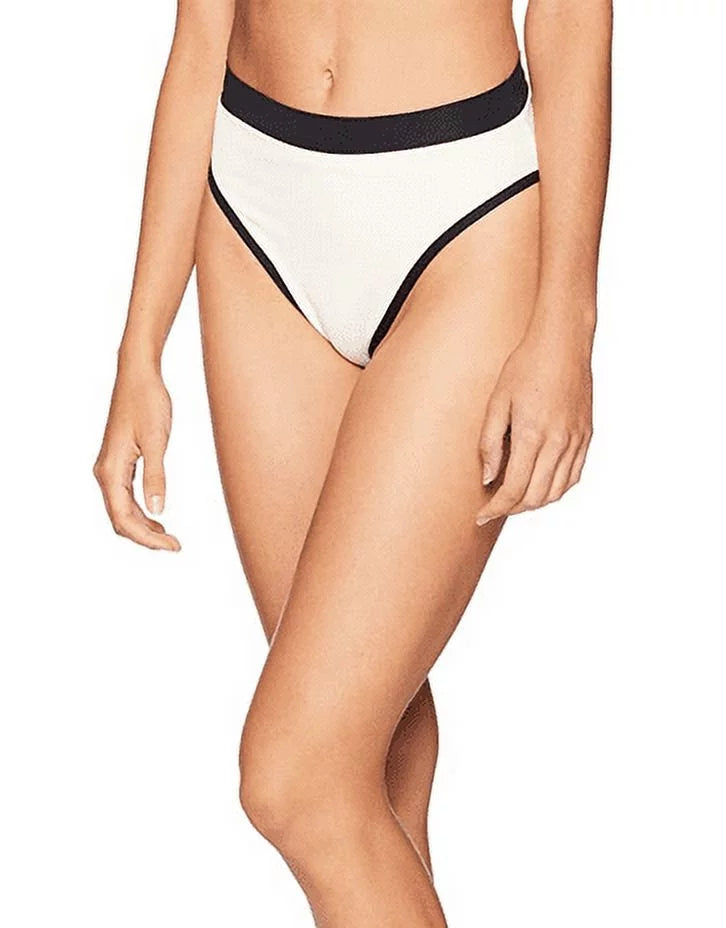 L*Space Womens Frenchi Ribbed High Waisted Swimsuit Bottom; Size XS; Black/French Vanilla