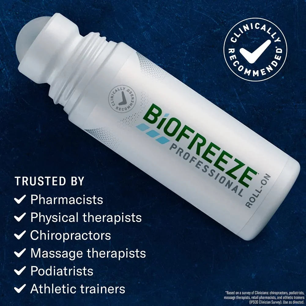Biofreeze Professional Roll-On Gel 3 FL OZ; Green Topical For Muscles And Joints From Arthritis; Backache; Strains; Bruises; & Sprains (Package May Vary)