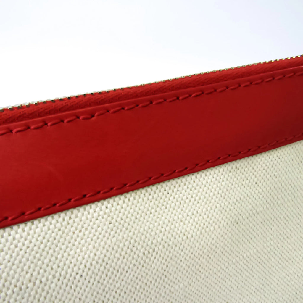 Pre-Owned Balenciaga 373840 Women's Leather;Canvas Clutch Bag;Pouch Beige;Red Color (Good)