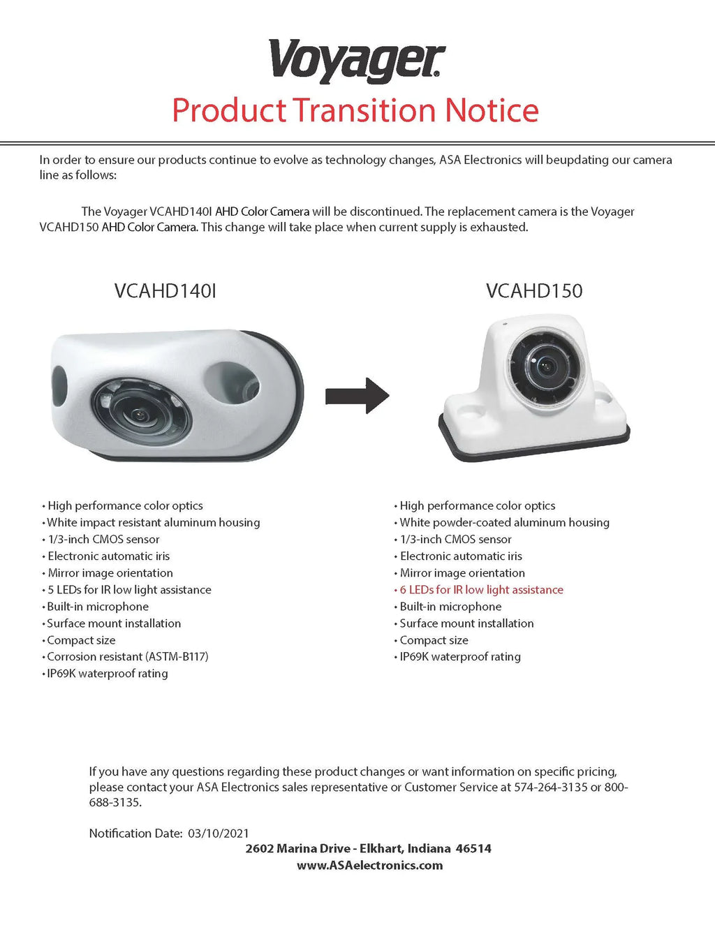 Voyager VCAHD150 Vehicle Surface Mount Heavy Duty AHD Rear Color Camera w/ Night Vision; 160-Degree Viewing Angle; IR LED Low Light Assist; White Impact Resistant Aluminum Housing; IP69K Liquidproof