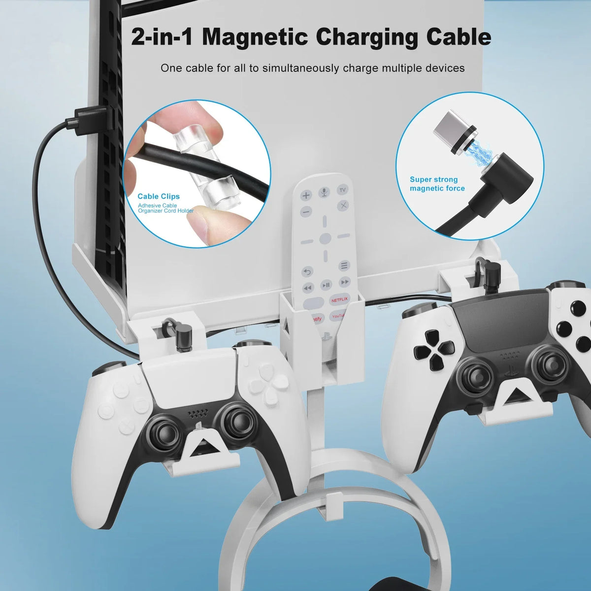 Durable Iron Wall Mount Bracket Set for PS5 Slim Space-Saving; Secure; and Convenient Storage with Dual Charging Cable