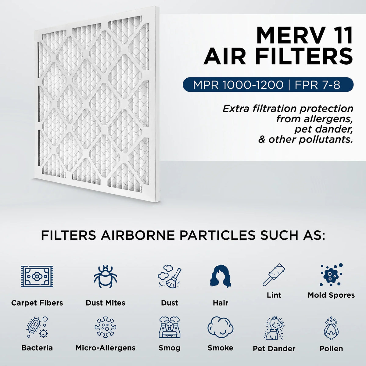 16x24x1 MERV 11; MPR 1000 Pleated AC Furnace 1" Air Filters by Pamlico. Quantity 6. Actual Size: 15-1/2 x 23-1/2 x 3/4