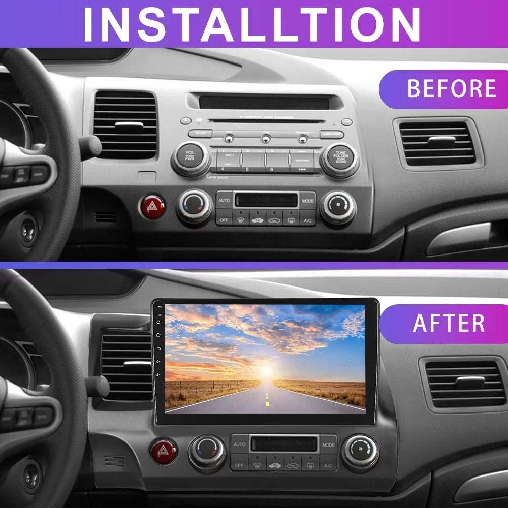Podofo 2+32G for Honda Civic 2006-2011 Mirror Link 10.1'' Car Stereo Radio Bluetooth HD 1080P 10 inch Android 11 Car MP5 Player WIFI GPS FM USB;with 12 LED Rearview Camera