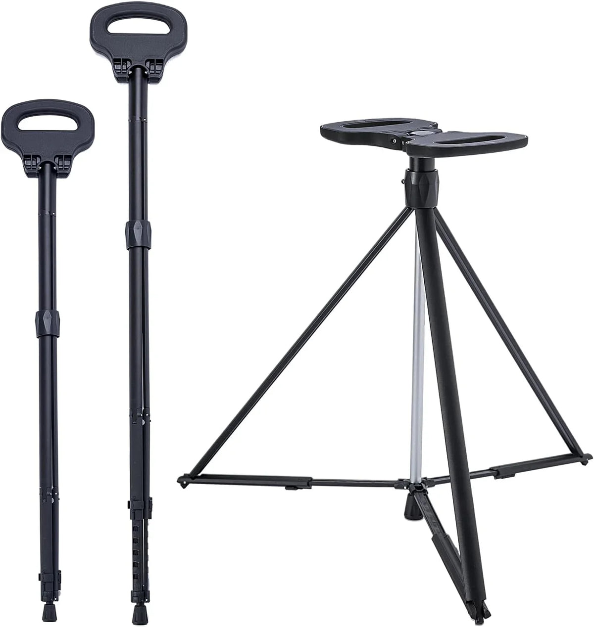 Portable Cane Seat Folding Walking Cane for Men & Women Sturdy Tripod Cane Stool Lightweight Balancing Mobility Aid Crutch Chair with Travel Bag and 2 Base Canes for Elderly; Seniors & Handicap