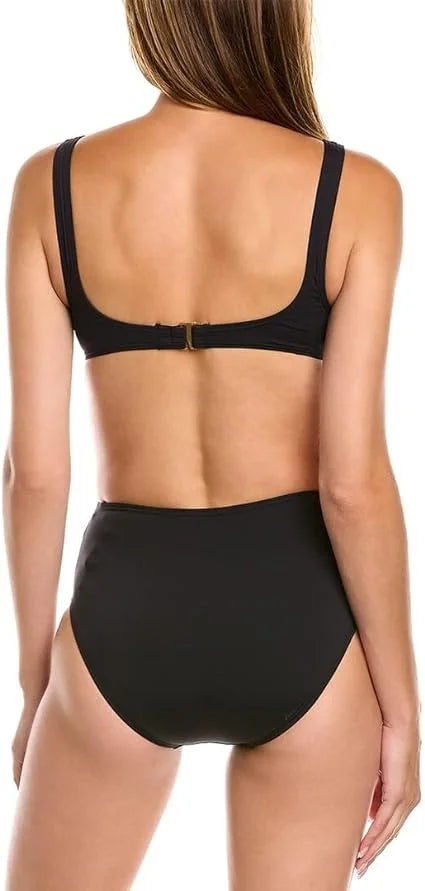 Vince Camuto BLACK Logo Ring Cutout One-Piece Swimsuit; US 10