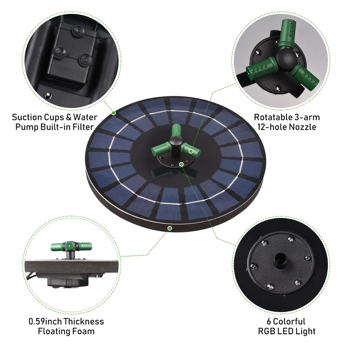 fountain;Led Solar Pump With Battery Auto-shut Off With Battery Auto-shut Off 9 foot 9 foot Bath Nozzle Led Solar 6w Auto-shut Off 9 With Rotatable Nozzle Solar Pump Yaliya Qisuo