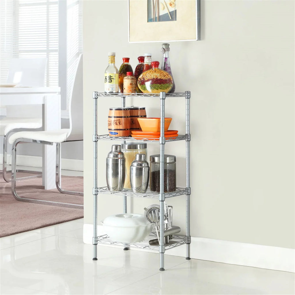 CAIHONG 4-Tier Wire Shelving Unit Metal Storage Rack Adjustable Organizer Perfect for Pantry Laundry Bathroom Kitchen Closet Organization (Silver; 13.77L x 9.84 Wx 31.5H)
