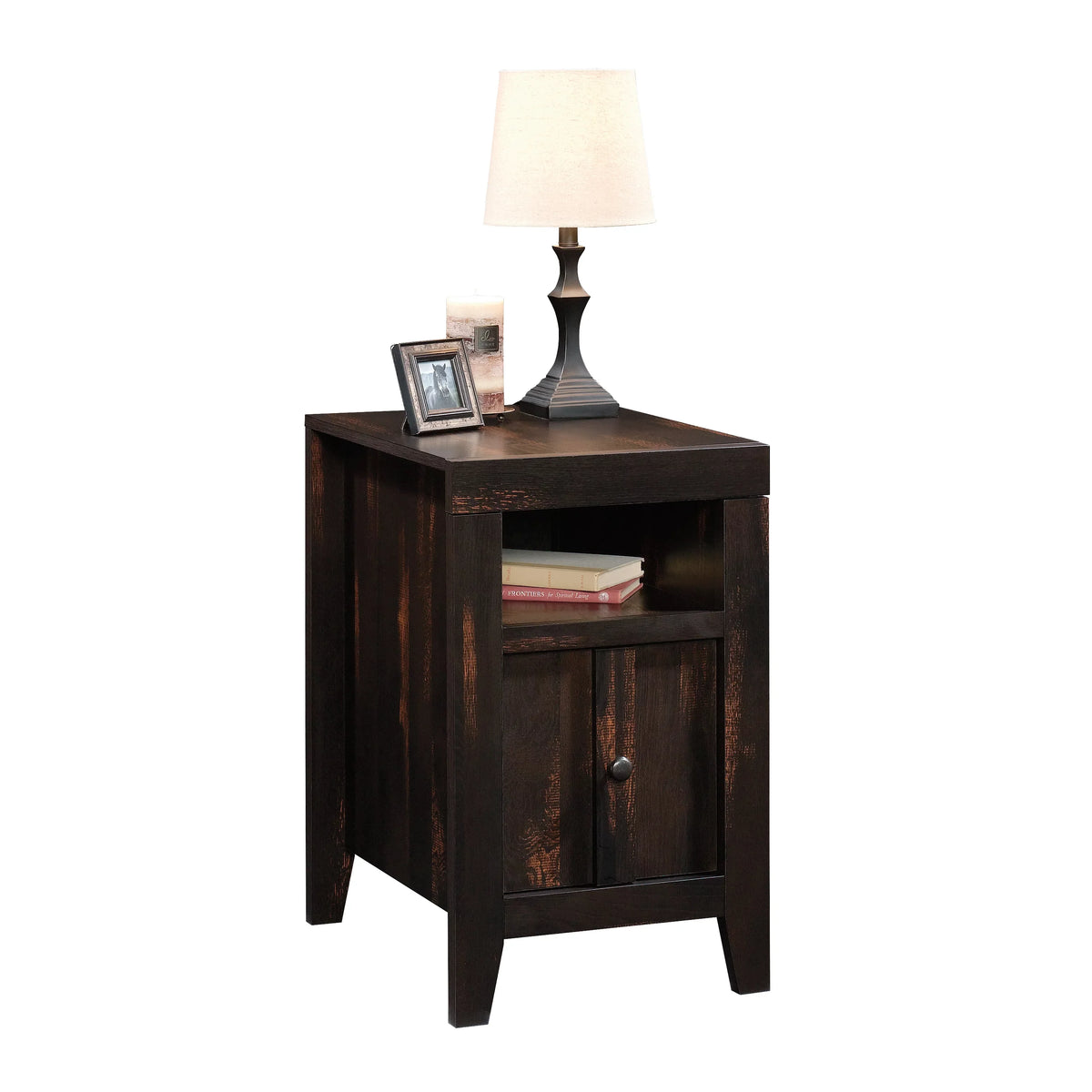 Sauder Dakota Pass End Table; Char Pine Finish
