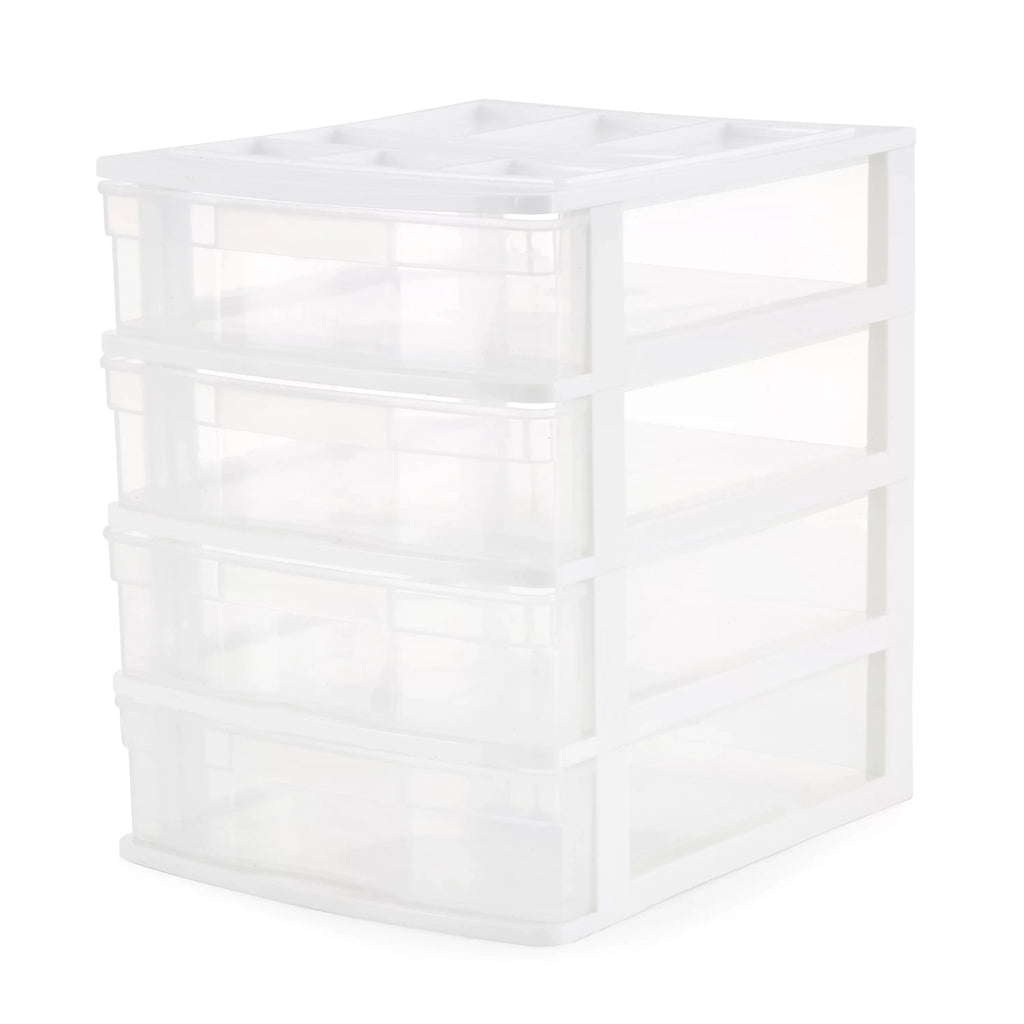 Gracious Living 4 Drawer Desktop Storage w/ Organizer Lid; White (4 Pack)