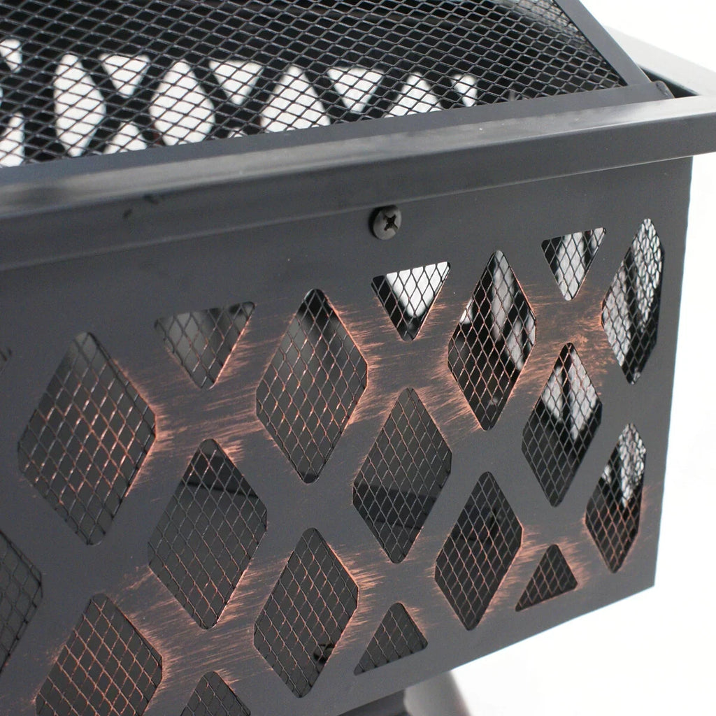 ZenSports 24’’ Outdoor Hex-Shaped Pire Pit - Portable Wood Burning Bonfire W/Mesh Lid; Backyard; Black