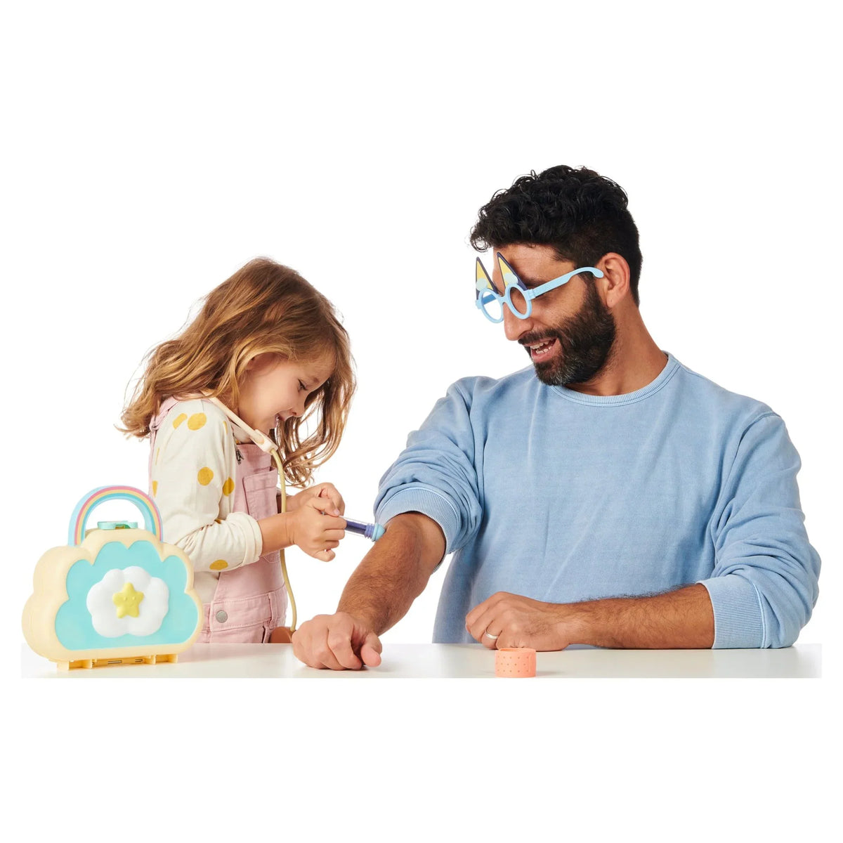 Bluey Cloud Bag Doctor's Set; Doctor Check Up Set; Toy Doctor's Playset with 7 Play Pieces; Stethoscope; Syringe; toy Bandage; Stickers; and more ; Preschool; Toys for Kids; Ages 3+