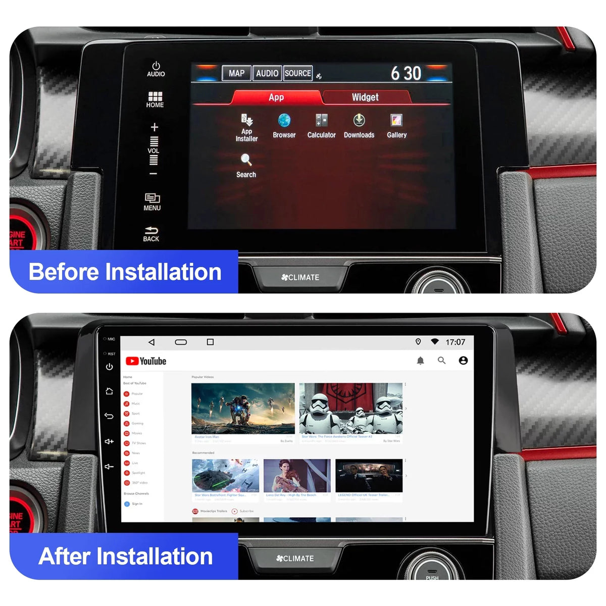 6+128G Android 12 Double Din Car Stereo for Honda Civic 2016-2020 with 9 millimeter Touchscreen Radio Built-in Wireless Carplay/Android Auto AUX-in SWC Backup Camera