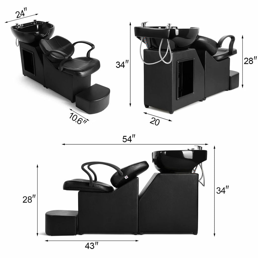 Artist hand Black Shampoo Barber Backwash Chair Salon Spa Beauty w/Ceramic Bowl;Sink; Foot Pedal