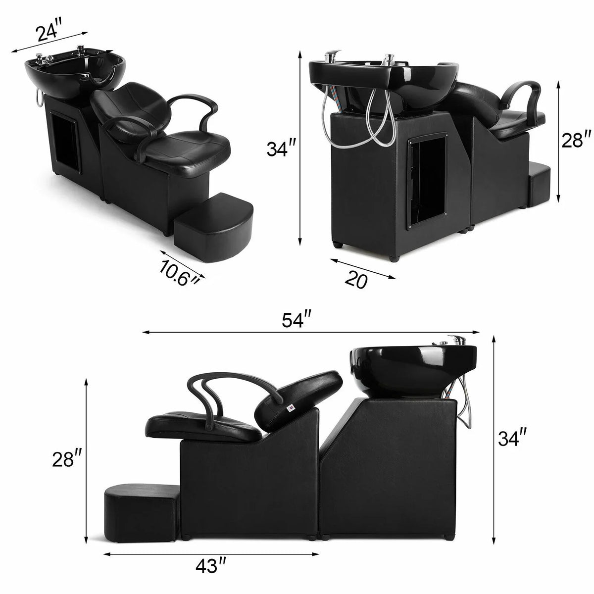 Artist hand Black Shampoo Barber Backwash Chair Salon Spa Beauty w/Ceramic Bowl;Sink; Foot Pedal