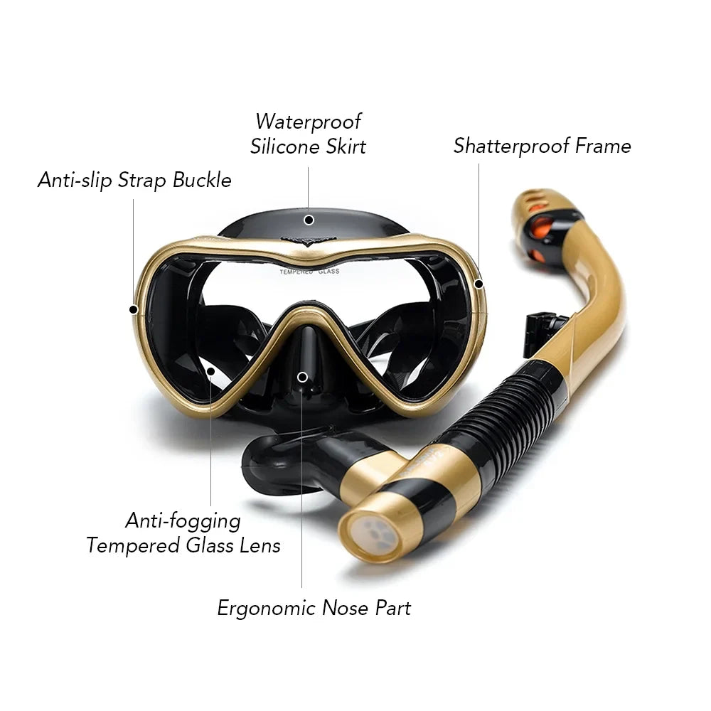 moobody Swim Goggles and Snorkeling Tube Set; Anti，fog with Leakproof Design