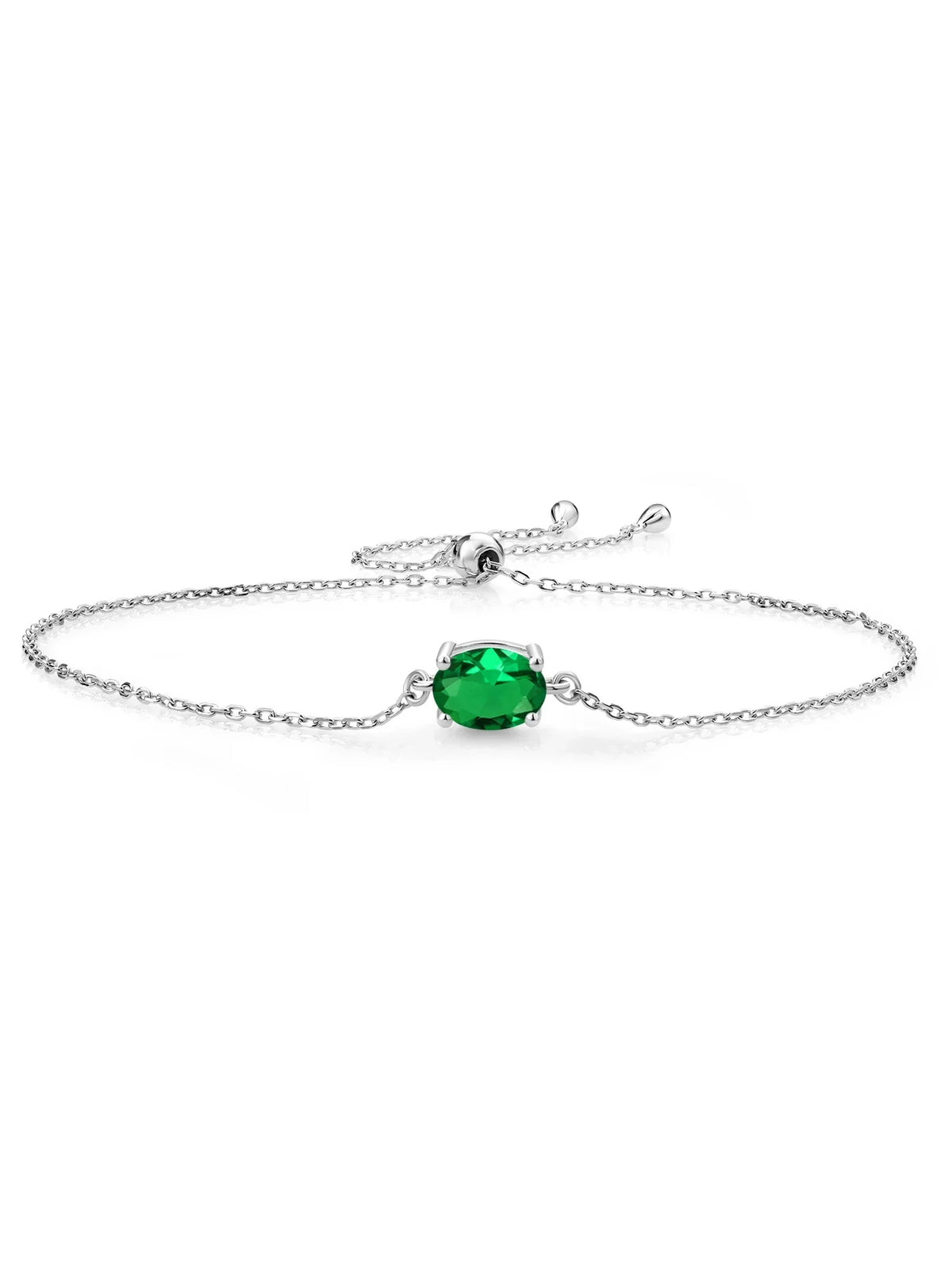 Gem Stone King 925 Sterling Silver Green Nano Emerald Solitaire Bracelet For Women (0.75 Cttw; Oval 8X6MM; Gemstone May Birthstone; Fully Adjustable Up to 9 inch)